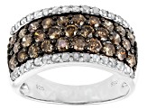 Champagne And White Diamond Rhodium Over Sterling Silver Wide Band Ring 1.80ctw
