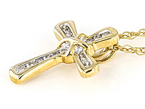 White Diamond 10k Yellow Gold Cross 