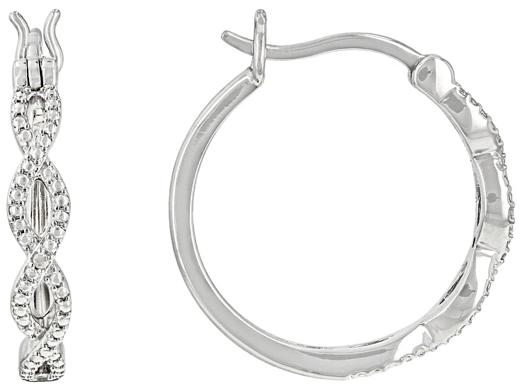 White Diamond Accent Rhodium Over Sterling Silver Hoop Earrings