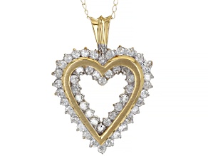 White Diamond 14k Yellow Gold Heart Pendant With 18" Cable Chain 1.00ctw