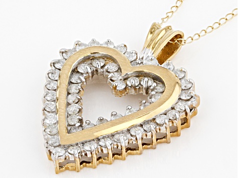 White Diamond 14k Yellow Gold Heart Pendant With 18" Cable Chain 1.00ctw