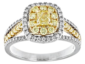 Natural Yellow Diamond And White Diamond 14k White Gold Halo Ring 0.95ctw