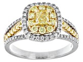 Natural Yellow Diamond And White Diamond 14k White Gold Halo Ring 0.95ctw