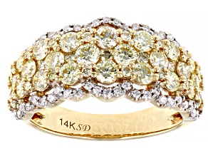 Natural Yellow And White Diamond 14k Yellow Gold Wide Band Ring 2.00ctw