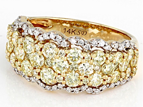 Natural Yellow And White Diamond 14k Yellow Gold Wide Band Ring 2.00ctw