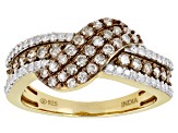Champagne And White Diamond 14k Yellow Gold Over Sterling Silver Crossover Band Ring 0.75ctw