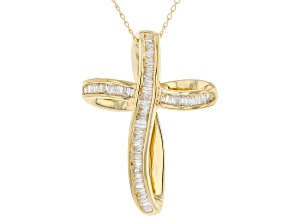 White Diamond 14k Yellow Gold Cross Pendant With 18" Cable Chain 0.40ctw