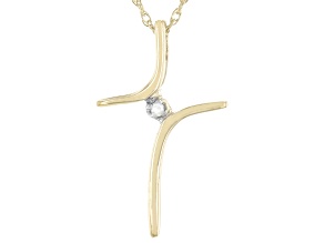 White Diamond Accent 10k Yellow Gold Cross Pendant With 18" Rope Chain