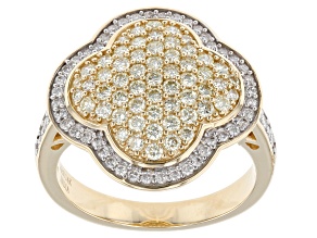 Natural Yellow And White Diamond 14k Yellow Gold Cluster Ring 1.33ctw