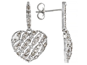 Diamond 10k White Gold Dangle Heart Earrings 1.00ctw