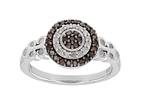 Red And White Diamond Rhodium Over Sterling Silver Cluster Ring 0.50ctw