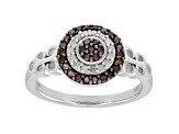 Red And White Diamond Rhodium Over Sterling Silver Cluster Ring 0.50ctw