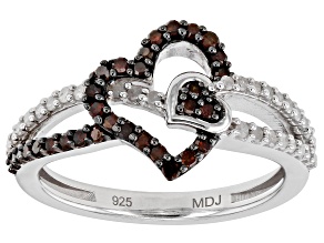 Red And White Diamond Rhodium Over Sterling Silver Open Design Heart Ring 0.50ctw