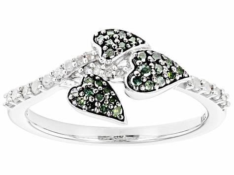 Green And White Diamond Rhodium Over Sterling Silver Band Ring 0.33ctw