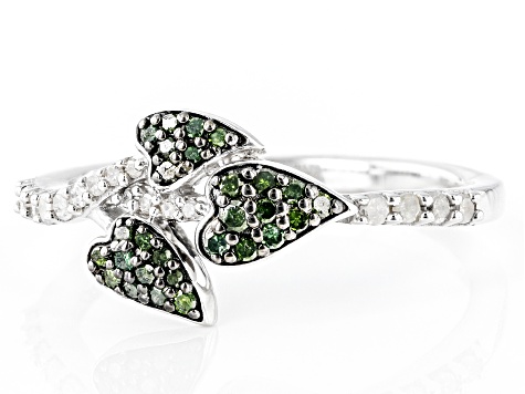 Green And White Diamond Rhodium Over Sterling Silver Band Ring 0.33ctw