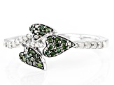 Green And White Diamond Rhodium Over Sterling Silver Band Ring 0.33ctw