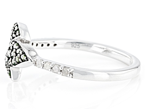Green And White Diamond Rhodium Over Sterling Silver Band Ring 0.33ctw