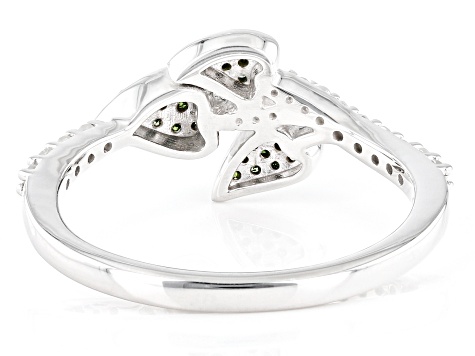 Green And White Diamond Rhodium Over Sterling Silver Band Ring 0.33ctw