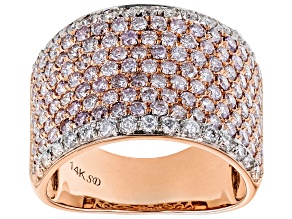 Natural Pink And White Diamond 14k Rose Gold Wide Band Ring 2.20ctw