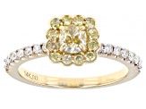 Natural Yellow And White Diamond 14k Yellow Gold Halo Ring 1.00ctw