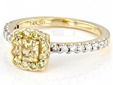 Natural Yellow And White Diamond 14k Yellow Gold Halo Ring 1.00ctw