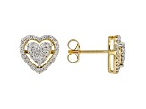 White Diamond 14k Yellow Gold Cluster Stud Heart Earrings 0.50ctw