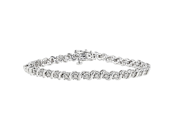 White Diamond Rhodium Over Sterling Silver Tennis Bracelet 0.50ctw
