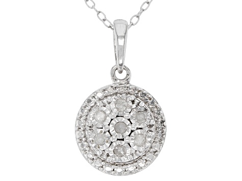 White Diamond Rhodium Over Sterling Silver Cluster Pendant With Chain 0.10ctw