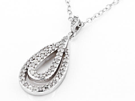 White Diamond Rhodium Over Sterling Silver Teardrop Pendant with 18" Chain 0.25ctw