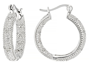 White Diamond Rhodium Over Sterling Silver Inside-Outside Hoop Earrings 0.50ctw