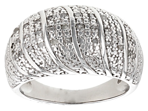 White Diamond Rhodium Over Sterling Silver Dome Ring 0.25ctw