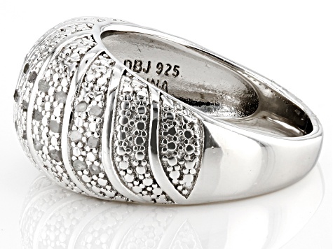 White Diamond Rhodium Over Sterling Silver Dome Ring 0.25ctw