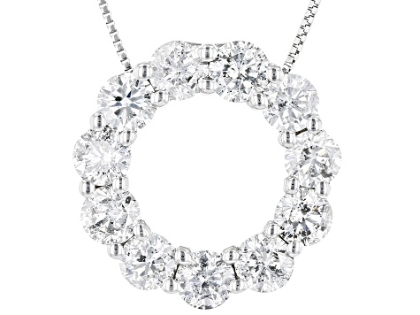 White Diamond 10k White Gold Circle Pendant With Chain 2.00ctw