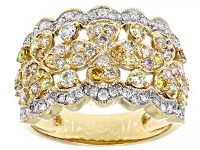 Natural Yellow And White Diamond 14k Yellow Gold Wide Band Ring 1.25ctw