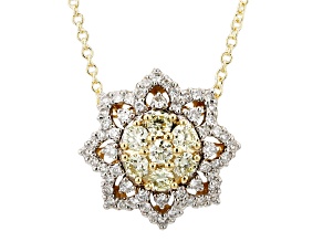 Natural Yellow And White Diamond 14k Yellow Gold Cluster Pendant With 18" Chain 0.50ctw