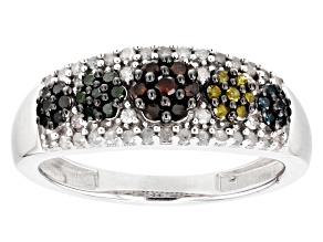Multi-Color Diamond Rhodium Over Sterling Silver Band Ring 0.50ctw