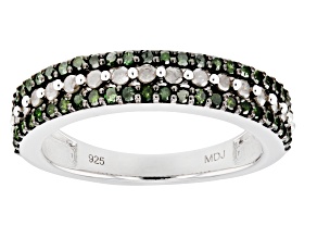 Green And White Diamond Rhodium Over Sterling Silver Band Ring 0.75ctw