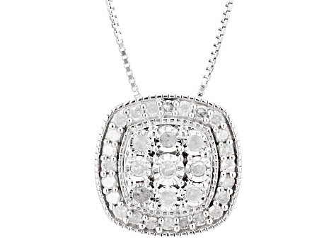 White Diamond Rhodium Over Sterling Silver Cluster Pendant With 18" Box Chain 0.50ctw