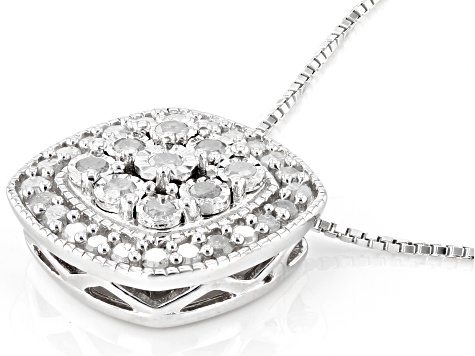 White Diamond Rhodium Over Sterling Silver Cluster Pendant With 18" Box Chain 0.50ctw