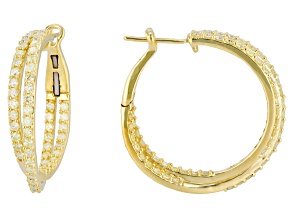 Natural Yellow Diamond 10k Yellow Gold Inside-Outside Hoop Earrings 3.00ctw