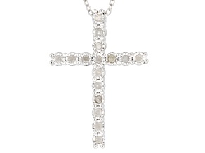 White Diamond Rhodium Over Sterling Silver Cross Pendant With 18" Cable Chain 0.25ctw