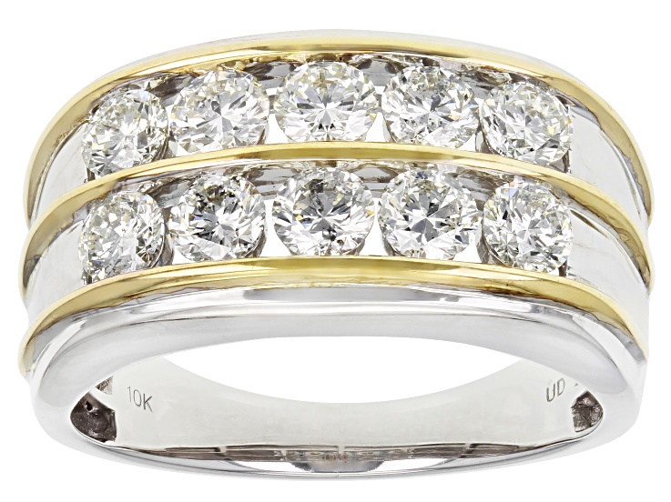 White Diamond 10k Two-Tone Gold Multi-Row Men's Ring 2.00ctw