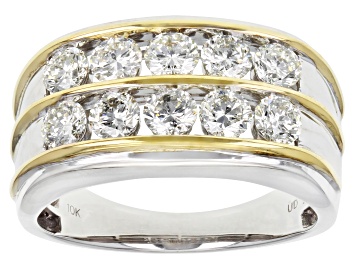 Picture of White Diamond 10k Two-Tone Gold Multi-Row Men's Ring 2.00ctw