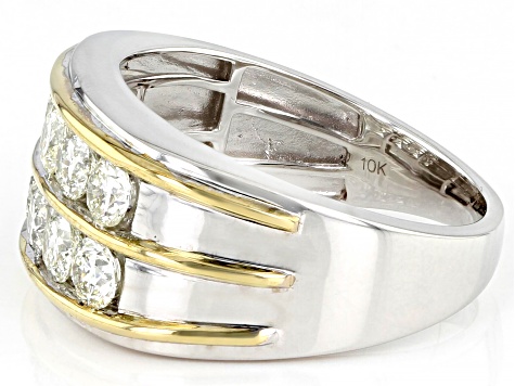 White Diamond 10k Two-Tone Gold Multi-Row Men's Ring 2.00ctw