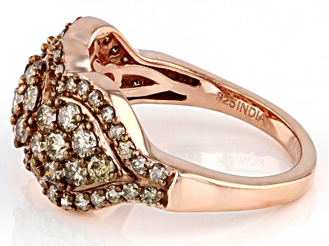 Champagne Diamond 18k Rose Gold Over Sterling Silver Cluster Ring 1.50ctw