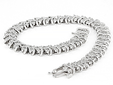 White Diamond Rhodium Over Sterling Silver Tennis Bracelet 1.00ctw