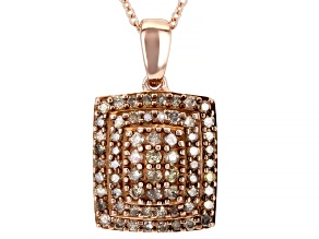 Champagne Diamond 18k Rose Gold Over Sterling Silver Cluster Pendant With 18" Cable Chain 1.00ctw
