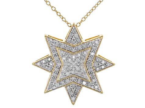 White Diamond 14k Yellow Gold Over Sterling Silver Star Cluster Pendant With Chain 0.50ctw