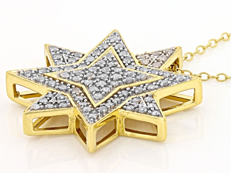 White Diamond 14k Yellow Gold Over Sterling Silver Star Cluster Pendant With Chain 0.50ctw