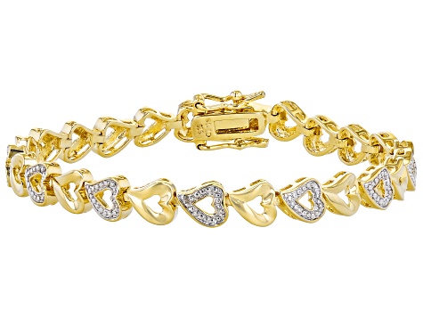 White Diamond Accent 14k Yellow Gold Over Sterling Silver Heart Tennis Bracelet